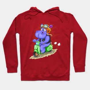 Cartoon hippo motorcyclist Hoodie